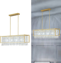 Modern Foyer Chandelier, Gold Crystal Chandelier Entryway Pendant Light Fixture, Square Adjustable Height Chandeliers for Kitchen Island, L15.74'' X H9.84''
