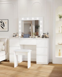 Large White Vanity Tables With Mirror And Light - CJDS