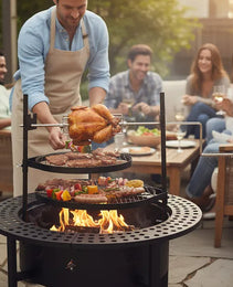 33 Inch Outdoor Fire Pit With 2 Cooking Grills, Wood Burning Firepit With Removable Swivel Grill, For Deck Bonfire Patio Picnic, Black