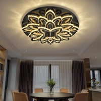 40" Modern Crystal Chandelier for Dining Room LED Dimmable Flush Mount Chandeliers Black Ceiling Chandelier for Living Room Bedrooms