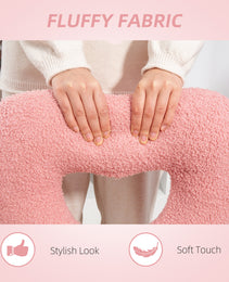 Armless Computer Desk Chair, Office Task Chair, Teddy Fleece Heart Makeup Vanity Chair with Swivel Wheels, Pink
