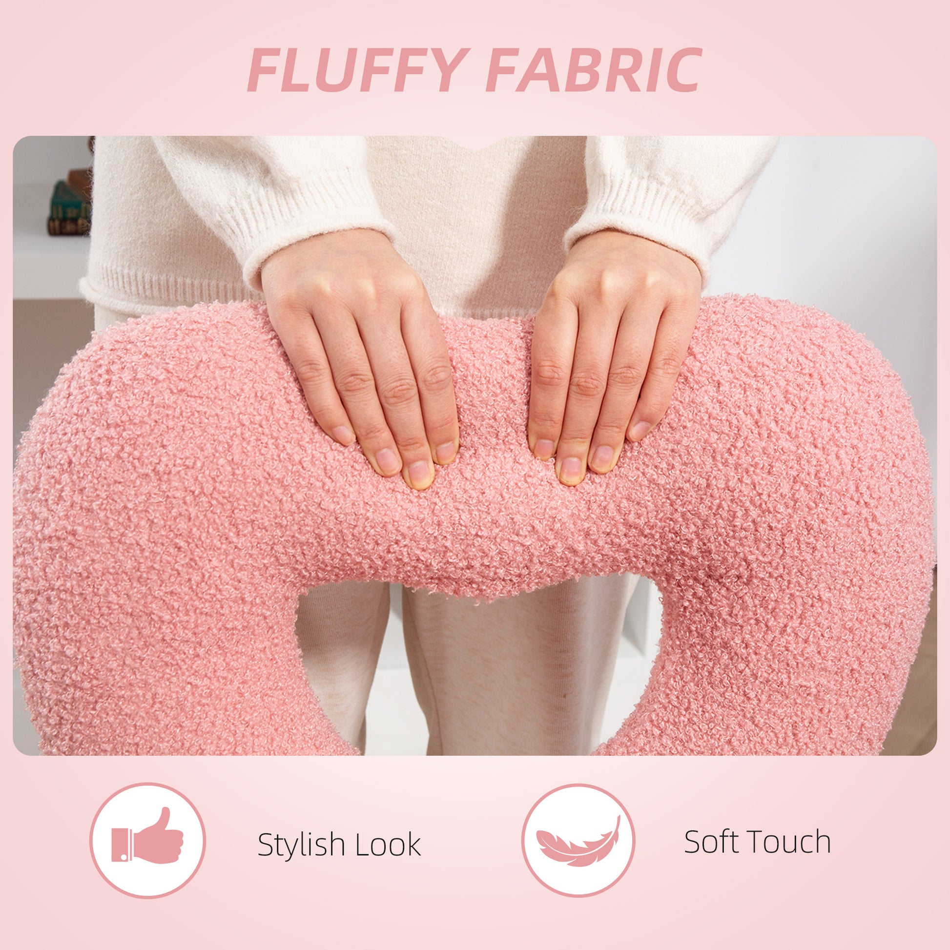 Armless Computer Desk Chair, Office Task Chair, Teddy Fleece Heart Makeup Vanity Chair with Swivel Wheels, Pink