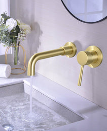 Wall Mount Single Handle Bathroom Faucet Brushed Gold