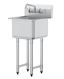 Stainless Steel Prep & Utility Sink – Commercial Single Bowl Free-Standing Station with Faucet & Adjustable Legs