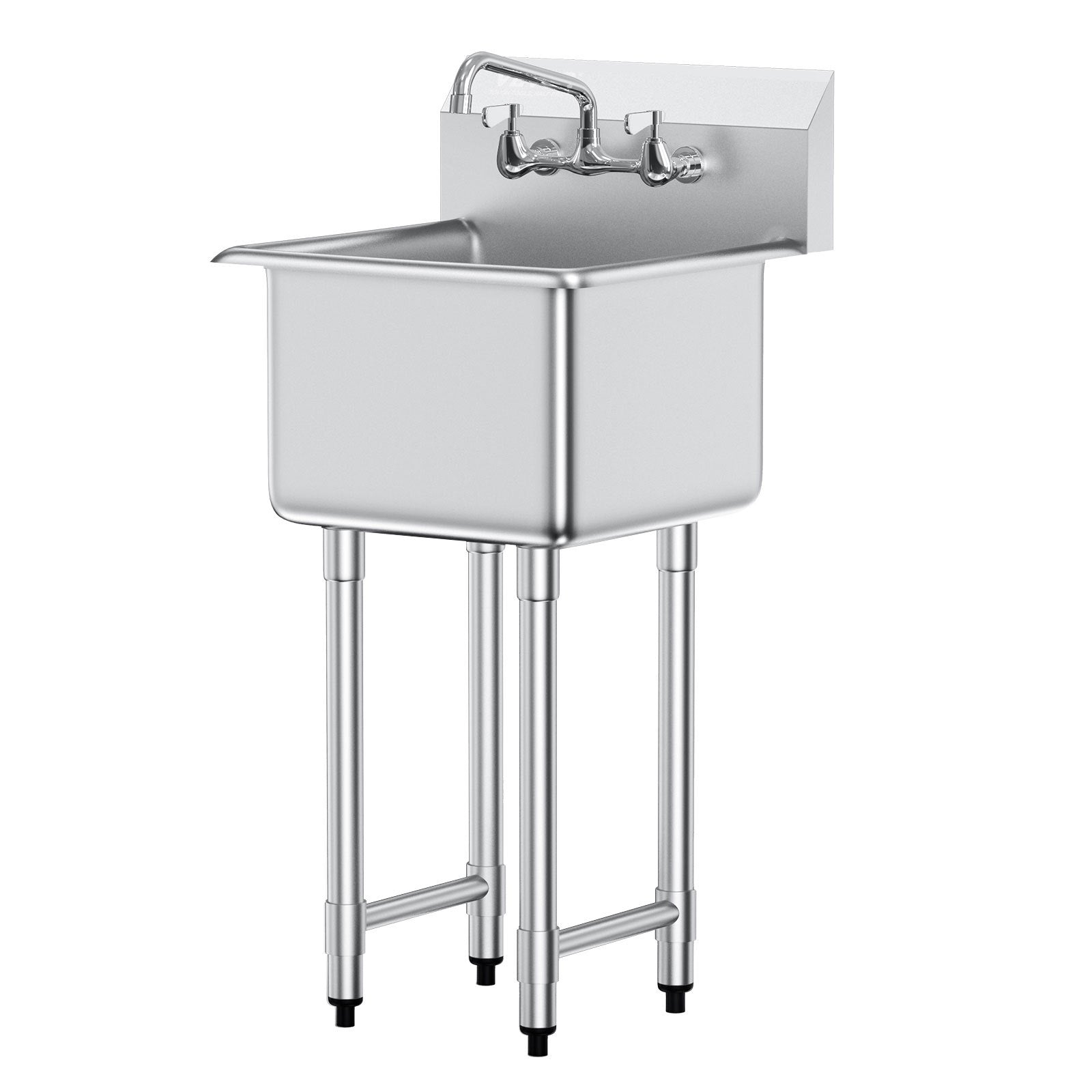 Stainless Steel Prep & Utility Sink – Commercial Single Bowl Free-Standing Station with Faucet & Adjustable Legs