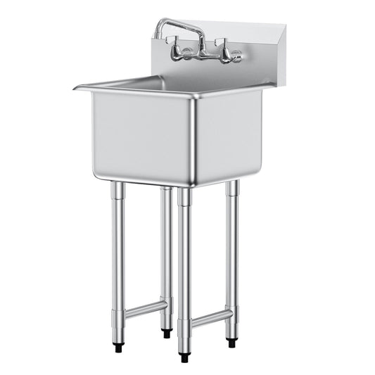 Stainless Steel Prep & Utility Sink – Commercial Single Bowl Free-Standing Station with Faucet & Adjustable Legs