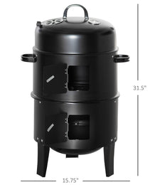 3-in-1 Vertical Charcoal BBQ Smoker Grill with 2 Cooking Areas and Thermometer