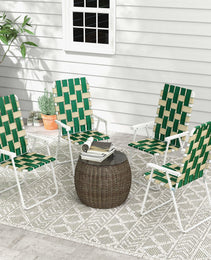 Set Of 4 Patio Folding Chairs, Classic Outdoor Camping Chairs, Portable Lawn Chairs W/ Armrests, Green