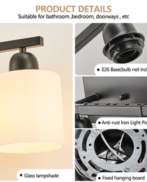 10 Light Bathroom Vanity Lights Over Mirror, 65.4 Inch Black Vanity Lights Fixtures With White Glass Shades Matte Black Modern Vanity Lights Black Bathroom Wall Lighting For Mirror Bedroom
