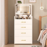 3 In 1 Vanity Desk With Open Top Mirror,Small Make Up Vanity Set With Visible Glass Desktop,Compact Makeup Vanity With 3 Drawers,Dressing Table For Bedroom - CJDS