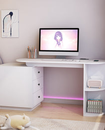 Modern Home Office Table,Expandable Desk With Storage Drawers & Open Shelf,Computer Desk With Hutch & Bookshelf,Wood Executive Desk Teens Student Desk Writing Laptop Home Office Desk