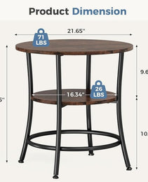 Side Round Table, Double-layer Decorative Side Table With Storage Shelves, Sturdy Metal Frame Round Bedside Cabinet