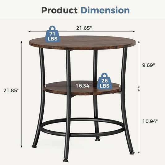 Side Round Table, Double-layer Decorative Side Table With Storage Shelves, Sturdy Metal Frame Round Bedside Cabinet
