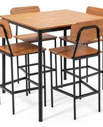 5 Pieces Industrial Dining Table Set With Counter Height Table And 4 Bar Stools