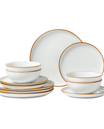 12 PCS Dinnerware Set Ceramic Plates And Bowls Sets Service For 4 White