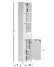 Bathroom Storage Cabinet, Free Standing Bathroom Storage Unit, Tall Linen Tower with 3-Tier Shelves and Drawer, White
