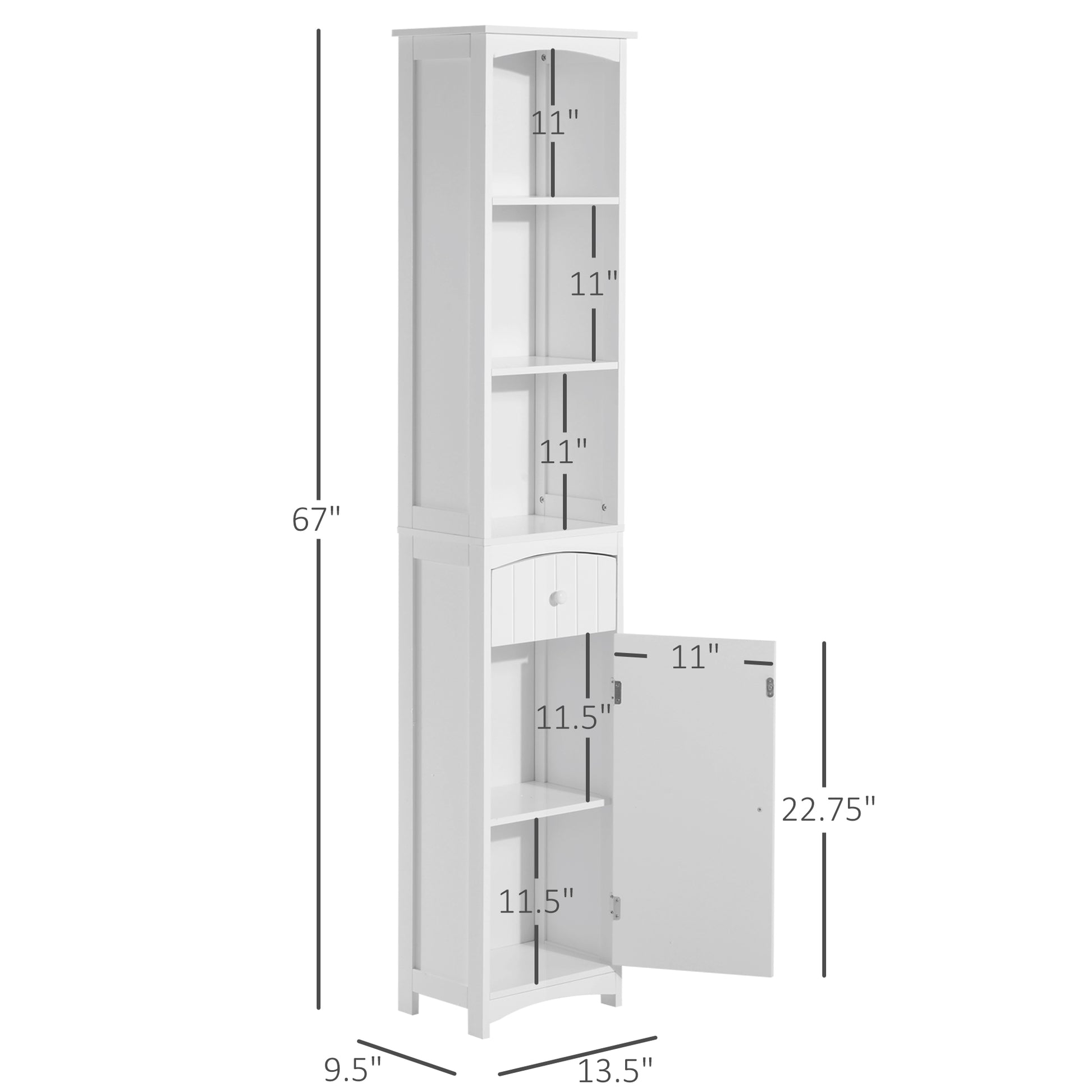 Bathroom Storage Cabinet, Free Standing Bathroom Storage Unit, Tall Linen Tower with 3-Tier Shelves and Drawer, White