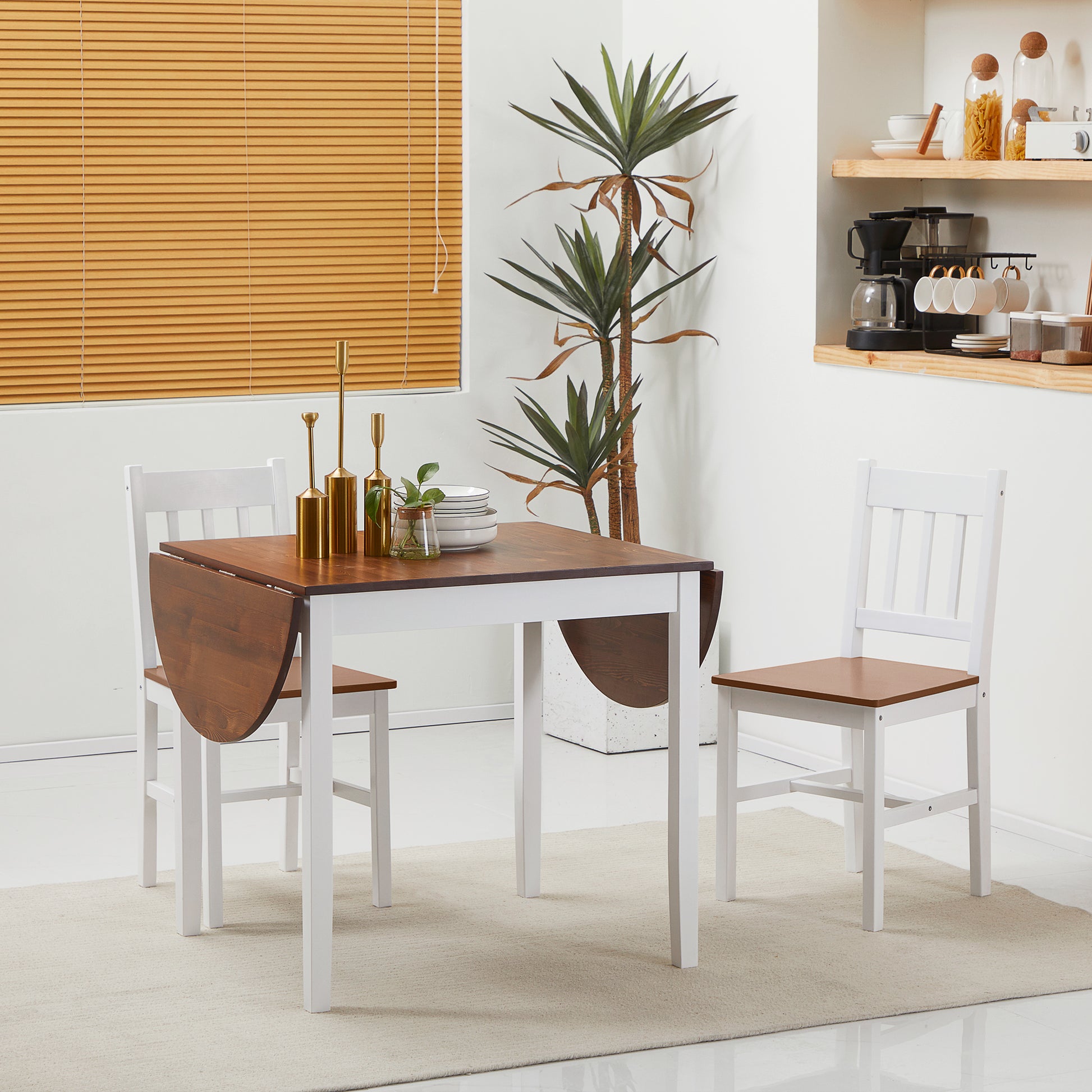 55" Wood Kitchen Table, Drop Leaf Tables for Small Spaces, Brown