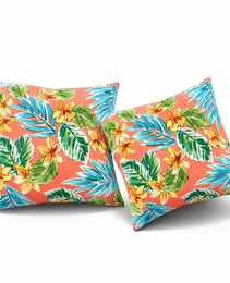 2 Pack Outdoor Throw Pillows, Waterproof & Fade-Resistant Patio Cushions For Garden, Porch, Poolside Furniture - Soft & Comfortable Decorative Pillow Covers 18x18 Inch, Bright Coral Pink