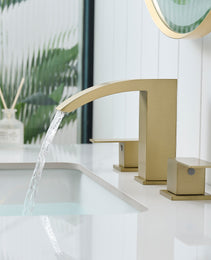 Bathroom Stainless Steel Faucets For Sink 3 Hole Nickel Gold 8 Inch Widespread Bathroom Sink Faucet Double Lever Handle Faucet Bathroom Vanity Faucet Basin Mixer Tap Faucet With Hose