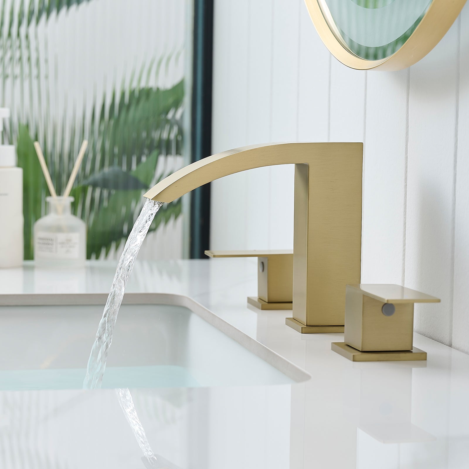 Bathroom Stainless Steel Faucets For Sink 3 Hole Nickel Gold 8 Inch Widespread Bathroom Sink Faucet Double Lever Handle Faucet Bathroom Vanity Faucet Basin Mixer Tap Faucet With Hose