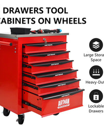 6 Drawers Multifunctional Tool Cart With Wheels,Metal Rolling Tool Cart Storage For Garage Workshop Warehouse Repair Shop--With Stainless Steel Roof- Red&Black