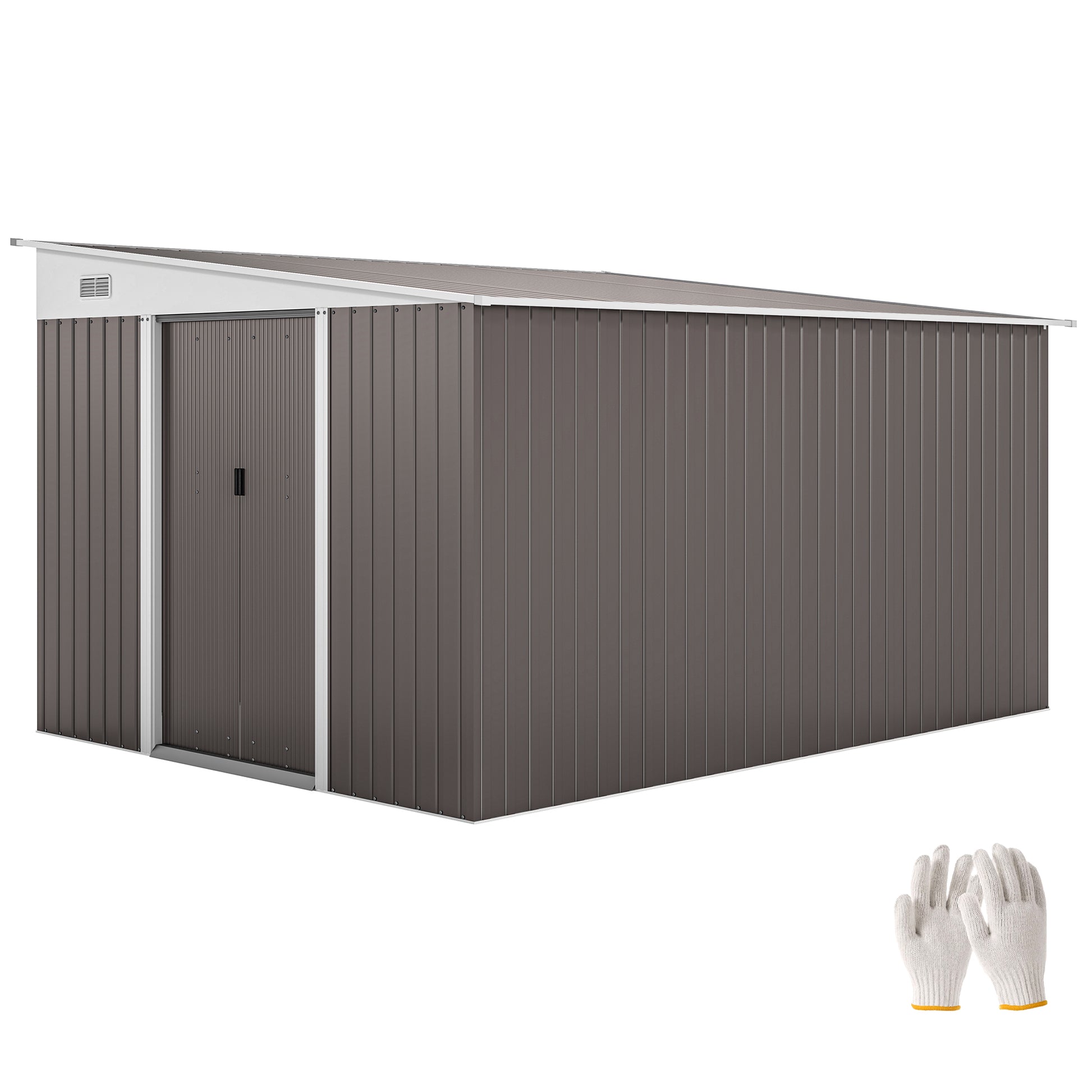 11' x 9' Metal Outdoor Storage Shed, Tool House with Double Lockable Doors for Backyard, Patio, Lawn, Garage, Gray