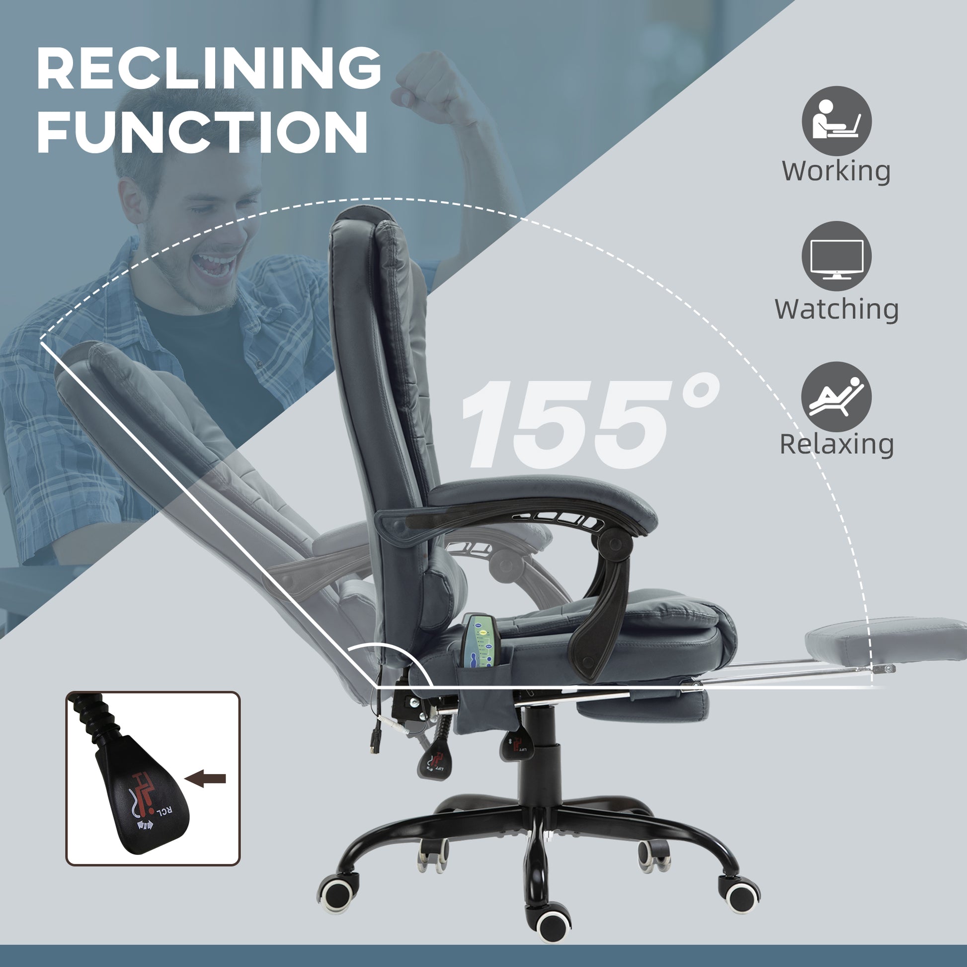 7-Point Vibrating Massage Office Chair High Back Massaging Office Desk Chair with Lumbar Support, Footrest, Blue