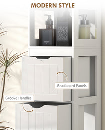 Narrow Bathroom Storage Cabinet, Bathroom Cabinet with 3 Drawers & 2 Open Shelves, Slim Bathroom Floor Cabinet, White