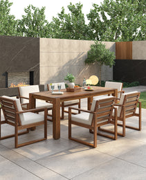 TREXM Patio Table And Chairs Set  Outdoor Dining Set For 6 With Umbrella Hole  7 Piece Outdoor Patio Furniture Set Wood Frame With Removable Cushion For Garden  Backyard  Lawn  And Poolside