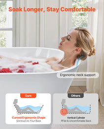 Acrylic Freestanding Bathtub, 59 Inch Contemporary Soaking White Tub With Brushed Nickel Overflow And Drain, Elegant Oval Shape Stand Alone Soaker Tub For Modern Bathroom Or Remodel Projects