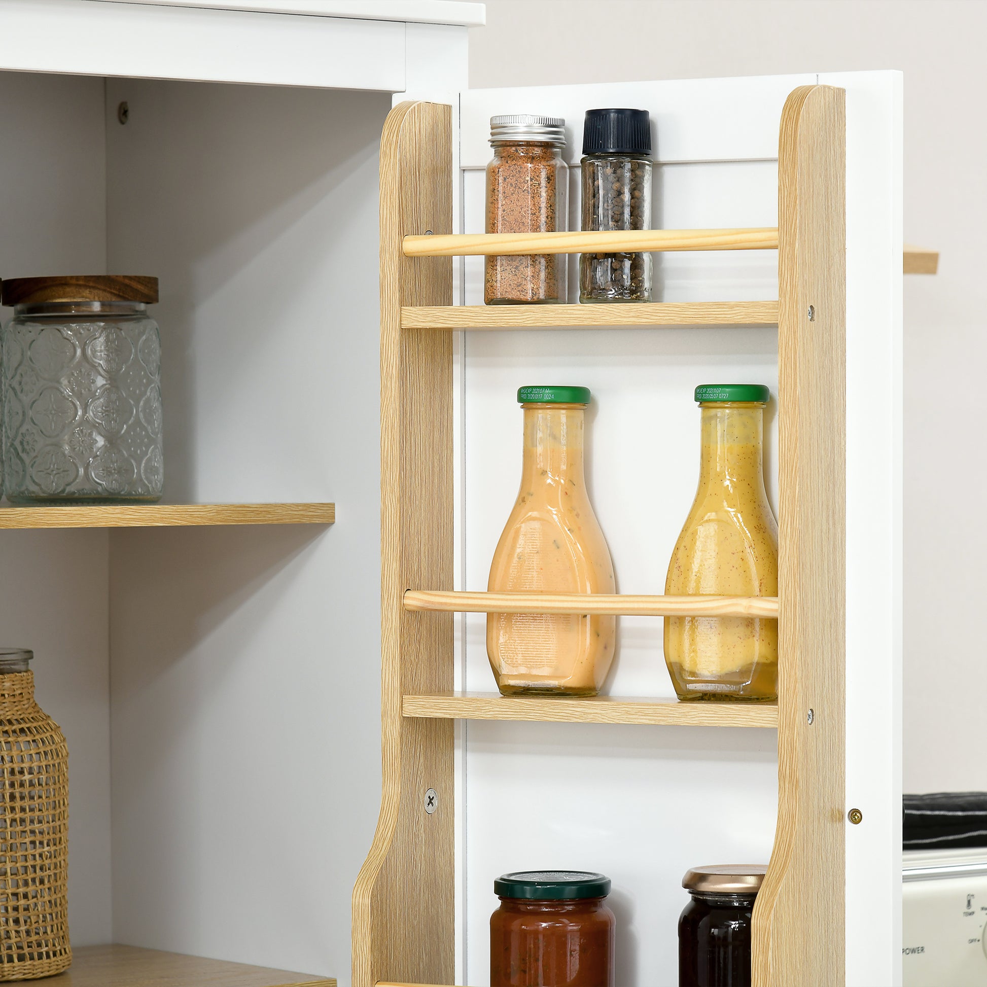 72" Kitchen Pantry Storage Cabinet, Modern Tall Kitchen Cabinet with 5-tier Storage Shelving, 8 Spice Racks, Drawer
