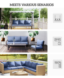 4 Patio Chair Cushions with Seat & Backrest, Fade Resistant Seat Replacement Cushion Set, Blue