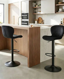 2-Pack Adjustable Height Bar Stools With 360° Swivel, Dutch Velvet Upholstered Bar Chai - Black