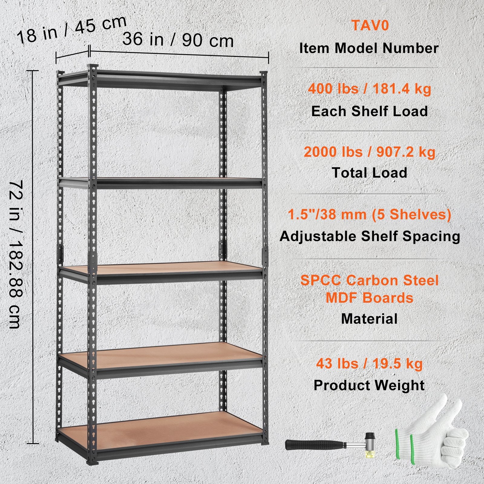 VEVOR Storage Shelving Unit, 5-Tier Adjustable, 2000 Lbs Capacity, Heavy Duty Garage Shelves Metal Organizer Utility Rack, Black,  For Kitchen Pantry Basement Bathroom Laundry