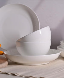 Setaria Bone China Dinnerware Set, 12 Pieces, Service For 4, Plates, Dishes, Bowls Set, Microwave And Dishwasher Safe, Ivory White With Narrow Curve Stripe