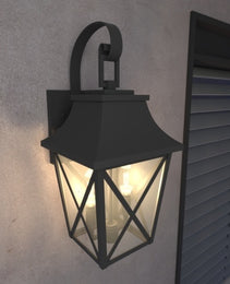 Black Outdoor Wall Light 2 Lights, Large Outdoor Modern Wall Light Fixtures, Industrial Porch Light Wall Mounted With Glass, Waterproof Farmhouse Exterior Light Lighting