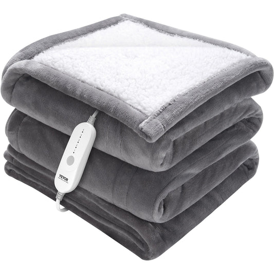 Heated Blanket Electric Throw, 50" X 60" Twin Size, Soft Flannel & Sherpa Heating Blanket With 3 Hours Timer Auto-off, 5 Heating Levels For Sofa, Machine Washable, ETL & FCC Certification (Grey)