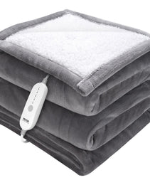 Heated Blanket Electric Throw, 50" X 60" Twin Size, Soft Flannel & Sherpa Heating Blanket With 3 Hours Timer Auto-off, 5 Heating Levels For Sofa, Machine Washable, ETL & FCC Certification (Grey)