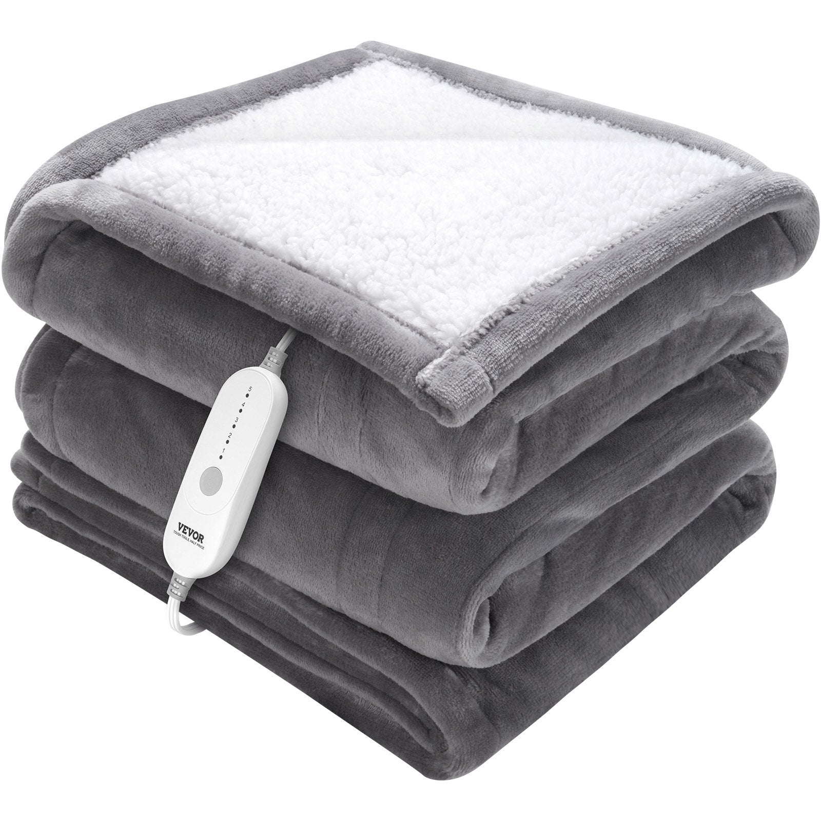 Heated Blanket Electric Throw, 50" X 60" Twin Size, Soft Flannel & Sherpa Heating Blanket With 3 Hours Timer Auto-off, 5 Heating Levels For Sofa, Machine Washable, ETL & FCC Certification (Grey)
