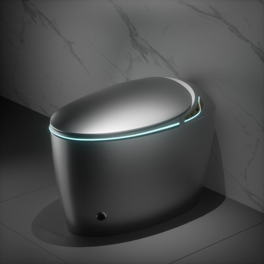 Unique Smart Toilet with Built-In Bidet – One-Piece Intelligent Toilet with Auto Open/Close Seat, Warm Water, Dryer & LED Display (Grey)