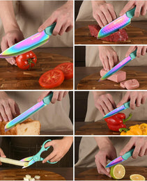 13 Piece Blue Non-Stick Stainless Steel Boxed Knives Set