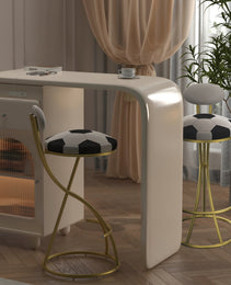 Football Print Bar Stools Set Of 2 Upholstered Counter Height Barstool For Kitchen Island S-shaped Velvet Metal Dining Chairs Gold Frame  Creamy White Back