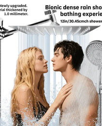 12-inch High-Flow Square Shower Head Set - Water-Saving Rain Shower With 3-Level Handheld Spray