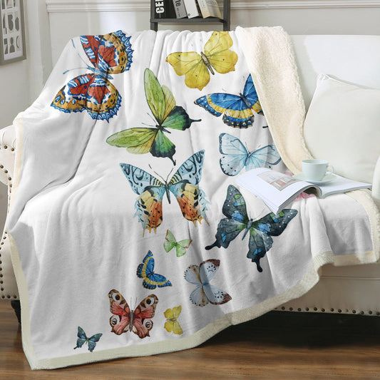 Colorful Butterfly Fluttering Printed Sherpa Fleece Blanket Soft Warm Air Conditioning Blanket For Adults Toddler Bedroom Decor Gifts 50x60 Inches 60x80 Inches