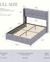 Large-sized Lifting Storage Bed, Soft-padded Platform Bed Frame, Headboard With Backrest, Hydraulic Lifting Storage Bed