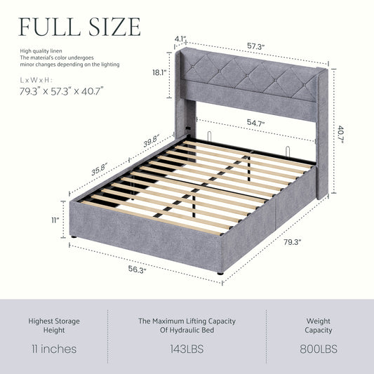 Large-sized Lifting Storage Bed, Soft-padded Platform Bed Frame, Headboard With Backrest, Hydraulic Lifting Storage Bed