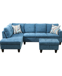 Pickup Only--Blue Flannel 3-Piece Living Room Sofa Set