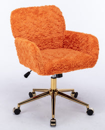 AA Furniture Office Chair,Artificial Rabbit Hair Home Office Chair With Golden Metal Base,Adjustable Desk Chair Swivel Office Chair,Vanity Chair Orange