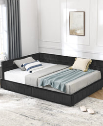 Full Size Storage Upholstered Tufted Bed Frame, Sofa Bed Frame With Comfortable Backrest And Armrests, Full Size Bed For Bedroom, Living Room,Velvet, BLACK 80.5x59x29.5